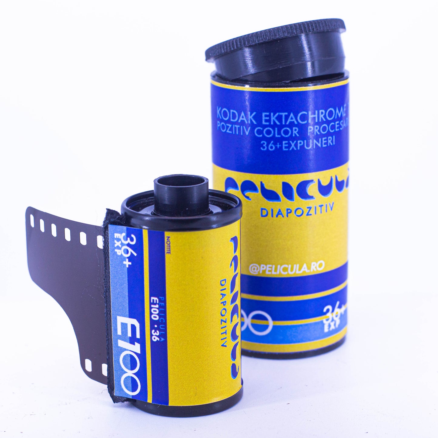 plastic canister in the back and metallic 35mm film cassette in the front